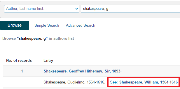 Author Browse with See Reference
