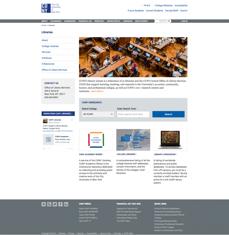 CUNY Libraries' redesigned website